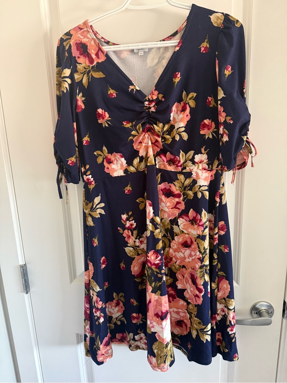 Kismet Navy Floral Midi Dress with Pink and Gold Blooms